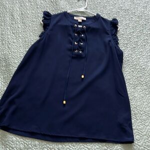 Michael Kors navy blouse with lace up front. Size L